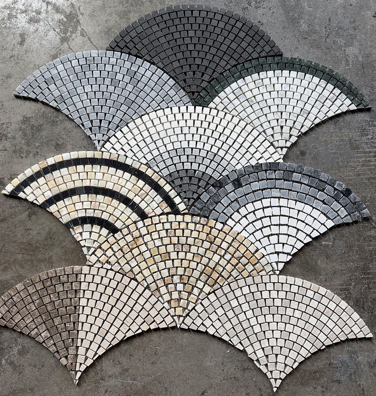 Fan-shaped mosaic swatches